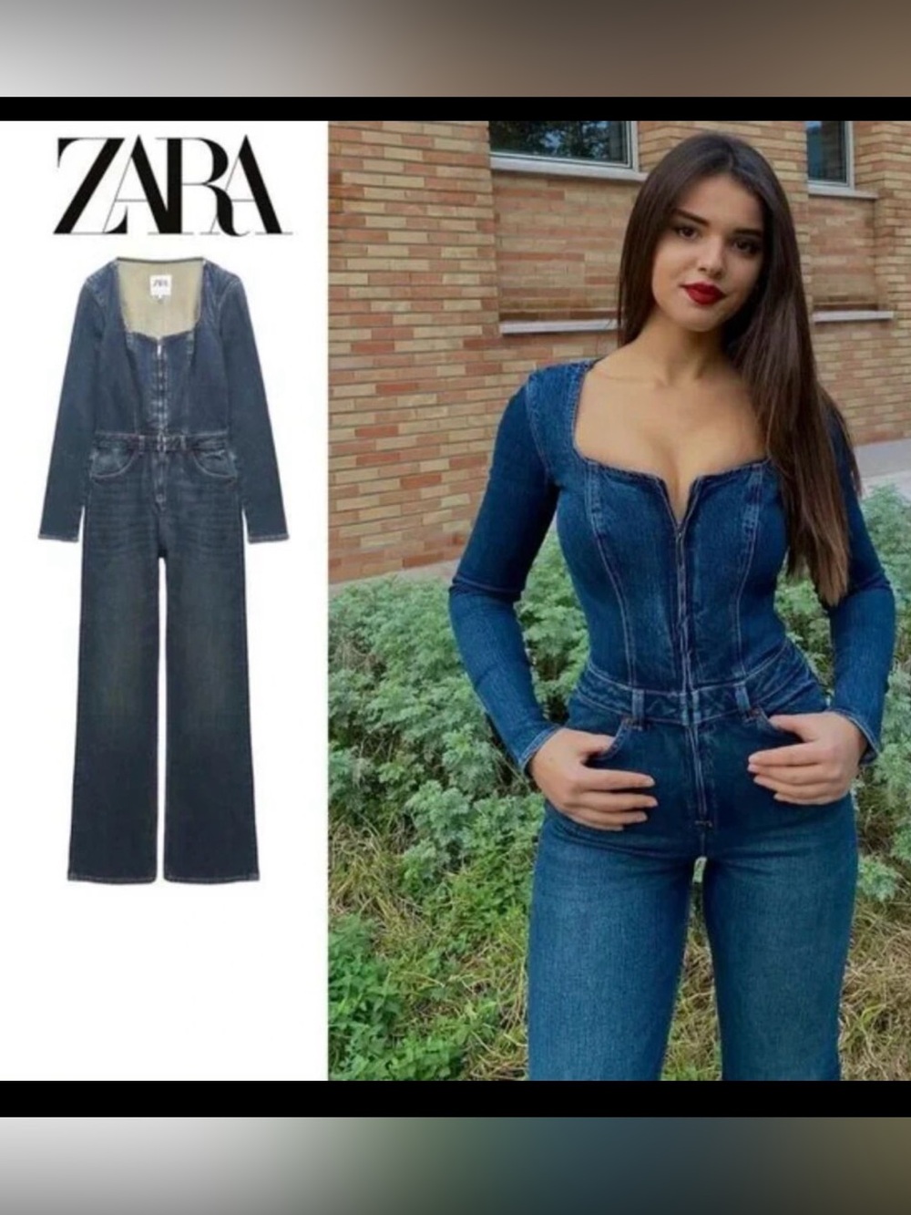 Zara Dark Blue Denim Corset Jumpsuit